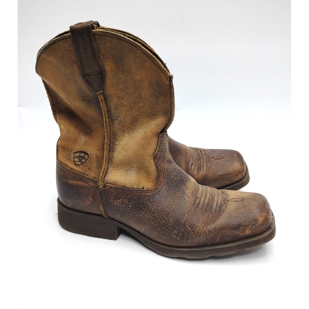 Ariat Rambler Brown Leather Square Toe Western Cowboy Boots Kids 2.5